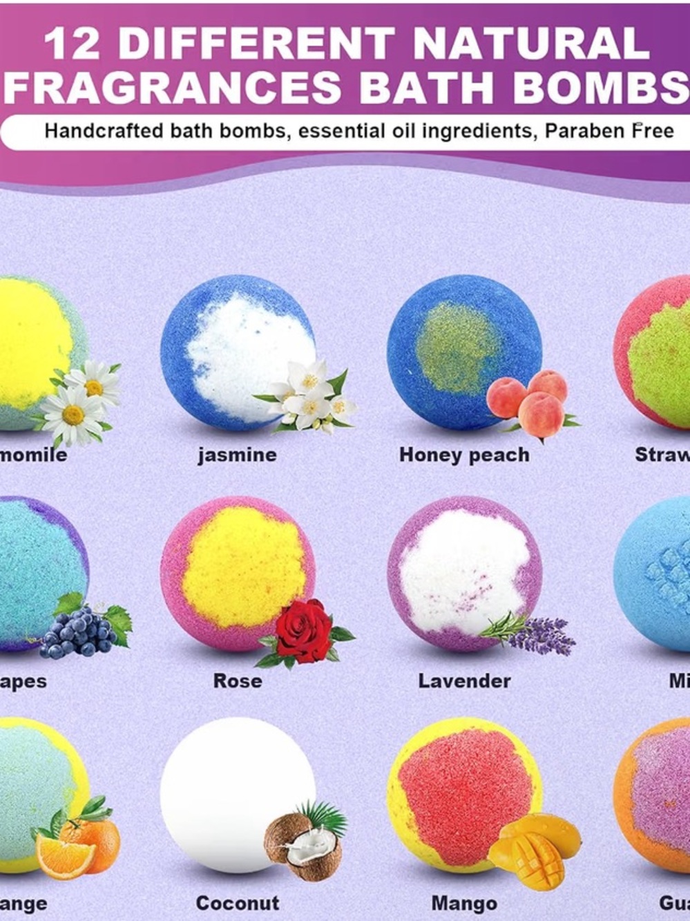 Bath Bombs for Women Gift Set 12 Pack Natural Relaxing Bath Bombs for Her - Picture 3 of 15